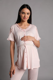 Shopymommy 30217 Leann Front Button Maternity & Nursing Pajamas