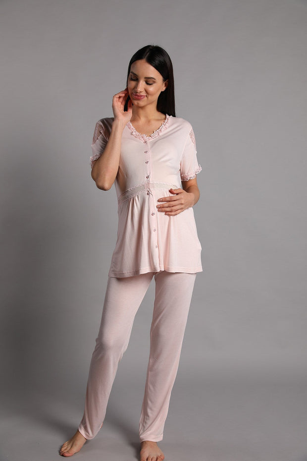 Shopymommy 30217 Leann Front Button Maternity & Nursing Pajamas