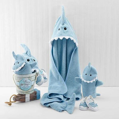 Set de regalo de baño de 4 piezas Let the Fin Begin Shark (azul)