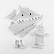 Set de regalo de baño de 4 piezas Let the Fin Begin Shark (gris)