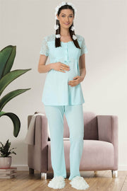 Shopymommy 5422 Lace Sleeve Maternity & Nursing Pajamas