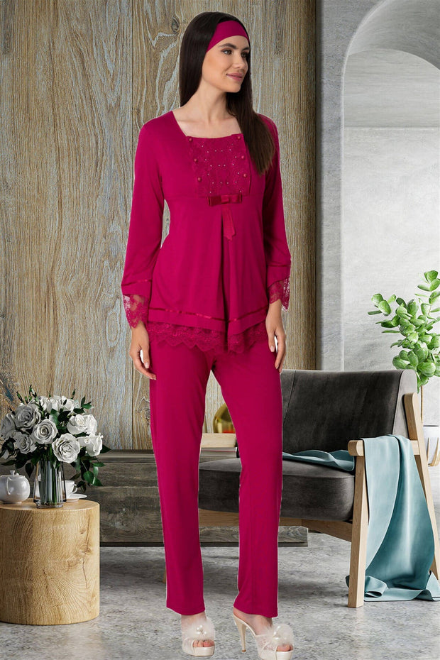 Shopymommy 5569 Guipure 3-Pieces Maternity & Nursing Pajamas With