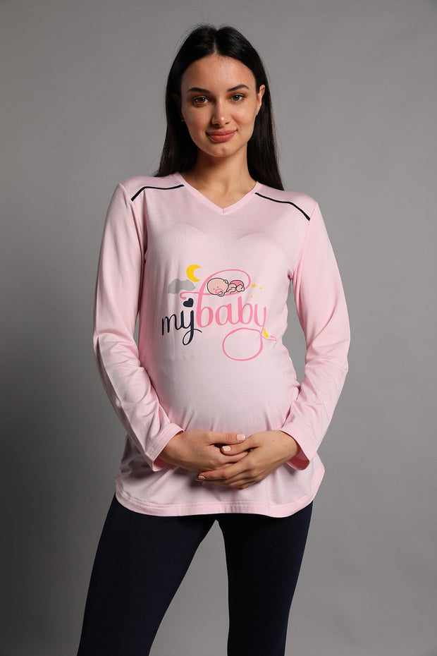 Shopymommy 5345 My Baby Conjunto de camiseta y mallas premamá rosa