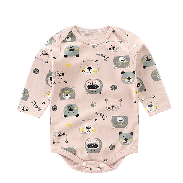 Color: Pink2S, Size: 80 - Newborn Baby Fashion Round Neck Cotton Jumpsuit