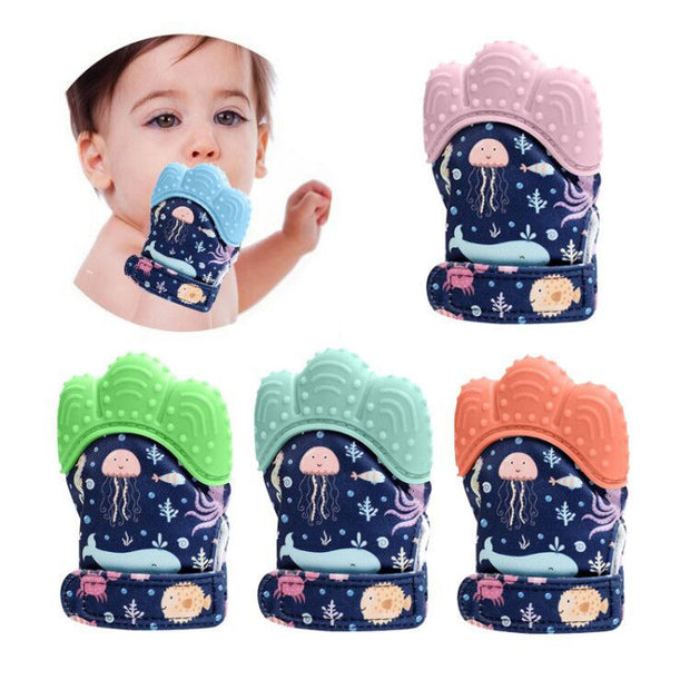 2021 Baby Beißring Handschuhe Quietschende Zähne Knirschen Mundpflege Zahnen Schmerzen Relief Neugeborenen Beißen Kauen Sound Spielzeug