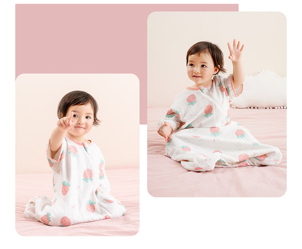 Color: Cocoa Strawberry, Size: S - Bethes Baby Gauze Sleeping Bag Spring, Autumn And Summer Thin Section Newborn Child Anti-Kick, Four-Season General Baby Anti-Starter