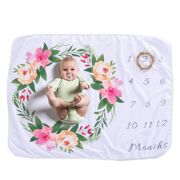Color: Garland, Size: 76X102cm - Baby monthly milestone anniversary blanket Baby photo photography props photo growth commemorative blanket