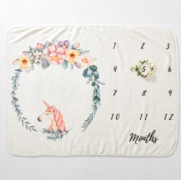 Color: Unicorn, Size: 76X102cm - Baby monthly milestone anniversary blanket Baby photo photography props photo growth commemorative blanket