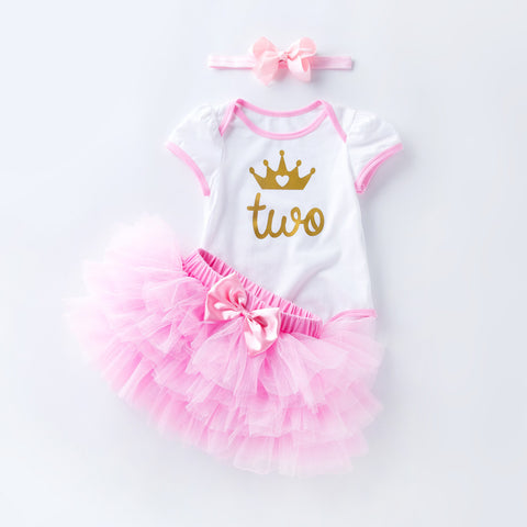 Conjunto de vestido de princesa rosa de hilo de red para mameluco de bebé