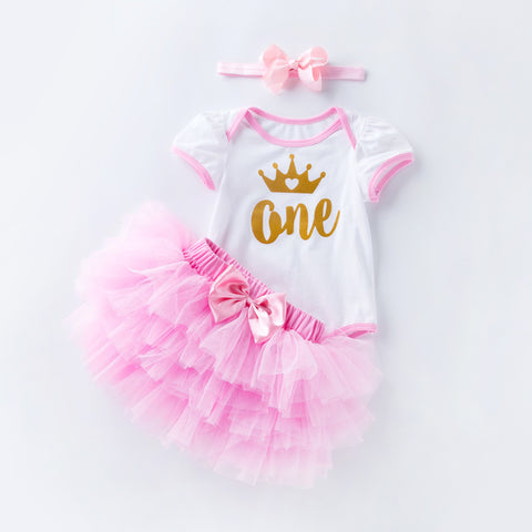 Conjunto de vestido de princesa rosa de hilo de red para mameluco de bebé