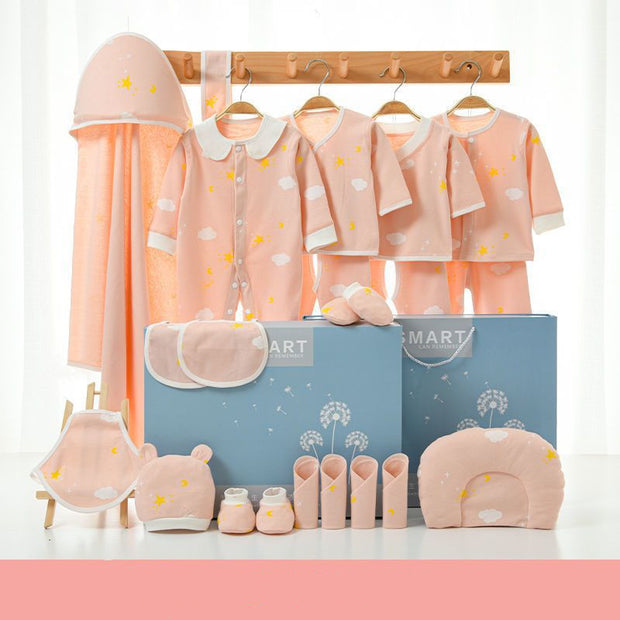 Color: 17piece set pink, Size: 59yards 0to March - Pure Cotton Spring And Autumn Newborn Baby Gift Box Full Moon Supplies Summer Suit