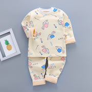 Color: Elephant yellow bottom, Size: 120cm - Thickened Thermal Underwear For Boys And Girls Autumn And Winter Baby Autumn Clothes