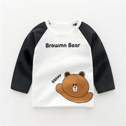 Color: Black and white bear, Size: 90cm - Girls' long-sleeved T-shirt bottoming shirt