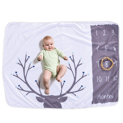 Color: Antler, Size: 76X102cm - Baby monthly milestone anniversary blanket Baby photo photography props photo growth commemorative blanket