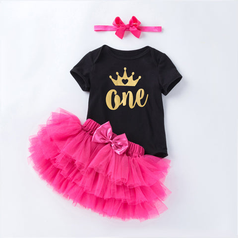 Conjunto de vestido de princesa rosa de hilo de red para mameluco de bebé