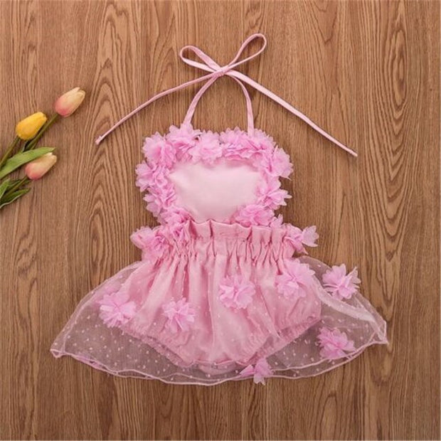 Color: Pink, Size: 80cm - Newborn Baby Girl Jumpsuit Dress Sequined Polka Dot Tulle Tutu Set Toddler Gir