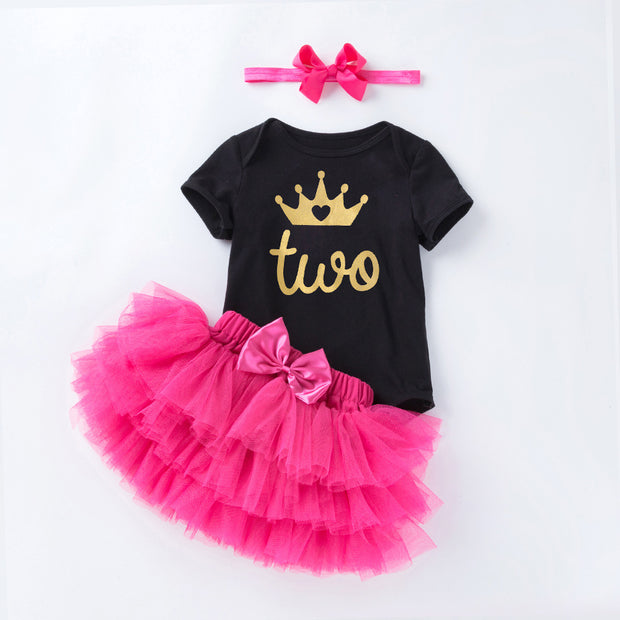 Conjunto de vestido de princesa rosa de hilo de red para mameluco de bebé