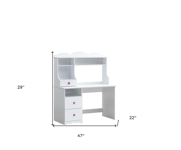 47-Zoll-rechteckiger Schreibtisch aus weißem Gummibaumholz mit zwei Schubladen