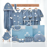 Color: 22piece set blue, Size: 66yards from three to June - Pure Cotton Spring And Autumn Newborn Baby Gift Box Full Moon Supplies Summer Suit