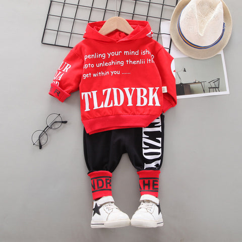 Color: Red, Child size: 100cm - Long-sleeved Sweatshirt Sports Children's Suit Two