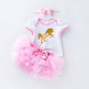 Baby Romper Net Yarn Pink Princess Dress Set