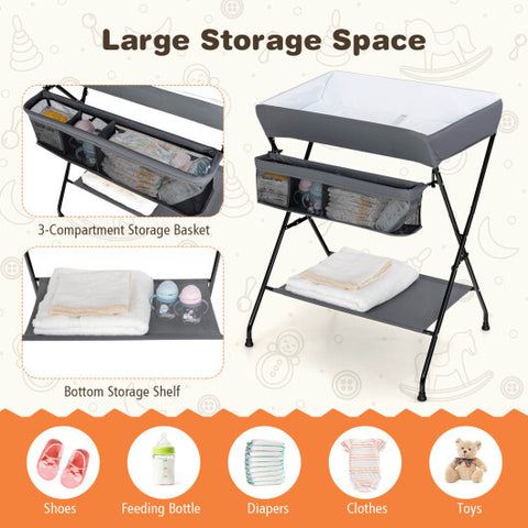 Baby Storage Folding Diaper Changing Table-Black