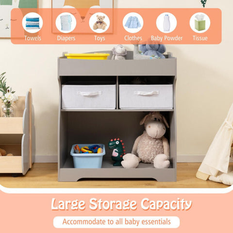 Baby Changing Table with 2 Drawers and Large Storage Bin-Gray