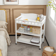 Mobile Changing Table with Waterproof Pad and 2 Open Shelves-White