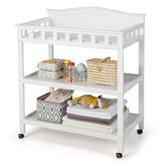 Mobile Changing Table with Waterproof Pad and 2 Open Shelves-White