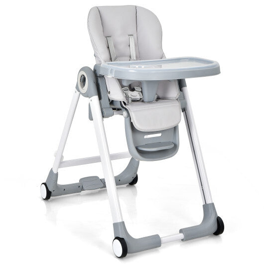 Baby Folding Convertible High Chair with Wheels and Adjustable Height-Beige