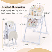 Silla alta para bebé Silla de alimentación plegable con múltiples posiciones de reclinación y altura-Beige