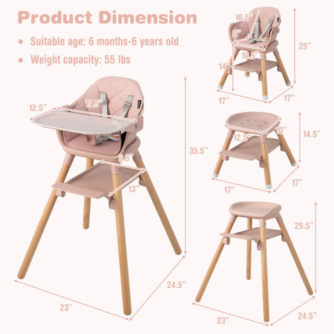 6-in-1 Baby High Chair with Removable Dishwasher and Safe Tray-White