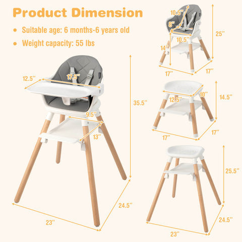 6-in-1 Baby High Chair with Removable Dishwasher and Safe Tray-White