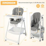 Convertible Infant Dining Chair with 5 Backrest and 3 Footrest Positions-Gray