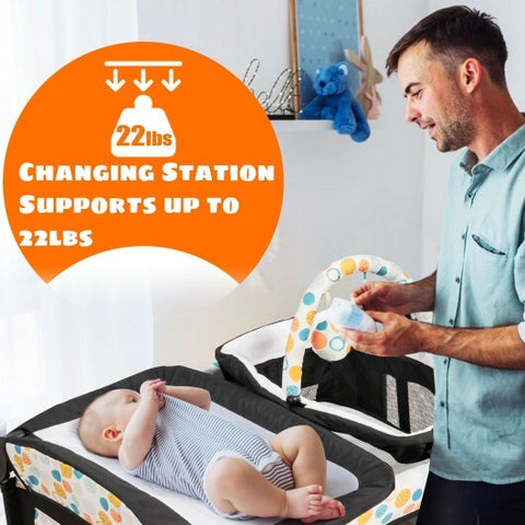 4-in-1 umwandelbarer tragbarer Babyspielplatz mit Wickelstation – Blau – Farbe: Blau