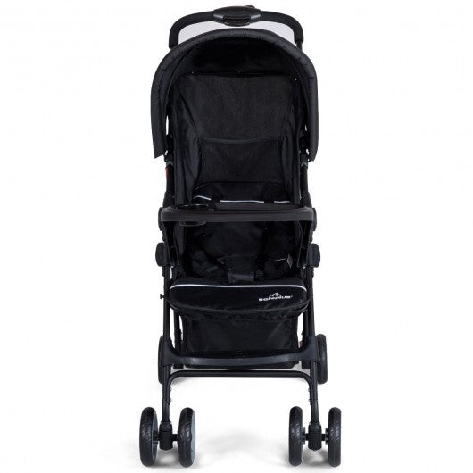 Toddler Travel Stroller for Airplane with Adjustable Backrest and Canopy - Color: Black