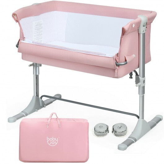 Tragbares Reise-Babybett, Seitenschläfer, Stubenwagen, Kinderbett mit Tragetasche, Rosa – Farbe: Rosa