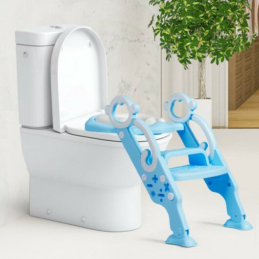 Adjustable Foldable Toddler Toilet Training Seat Chair-Blue - Color: Blue