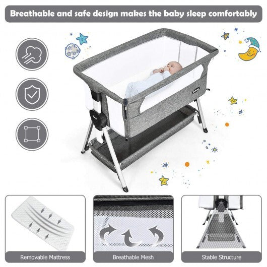 Adjustable Baby Bedside Crib with Large Storage-Dark Gray - Color: Dark Gray