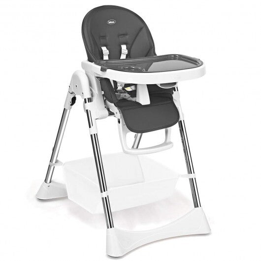 Foldable High Chair with Large Storage Basket -Gray