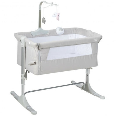 Cuna lateral para bebé de altura ajustable con caja de música y juguetes, gris claro - Color: gris claro