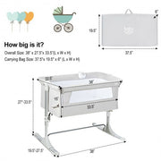 Cuna lateral para bebé de altura ajustable con caja de música y juguetes, gris claro - Color: gris claro