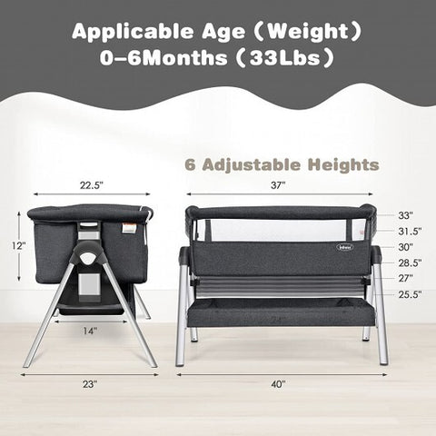 Tragbarer Baby-Nachttisch mit verstellbarer Höhe und Winkel – Grau