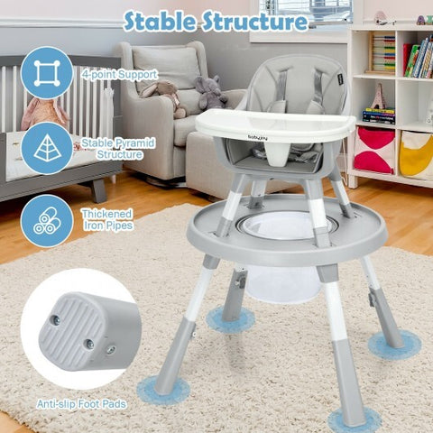 6-in-1 Baby High Chair Infant Activity Center with Height Adjustment-Gray