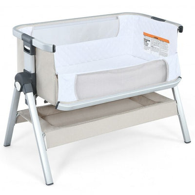 Baby Bassinet Bedside Sleeper with Storage Basket and Wheel for Newborn-Beige - Color: Beige