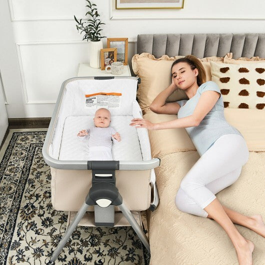 Baby-Stubenwagen-Nachtbett mit Aufbewahrungskorb und Rad für Neugeborene – Beige – Farbe: Beige