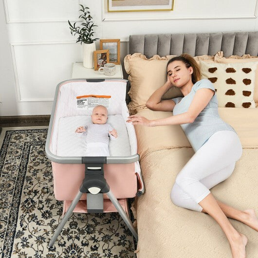 Baby-Stubenwagen für den Nachttisch mit Aufbewahrungskorb und Rad für Neugeborene – Rosa – Farbe: Rosa