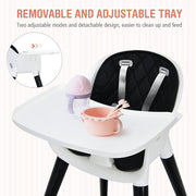 3-in-1 verstellbarer Babyhochstuhl mit weichem Sitzkissen für Kleinkinder – Schwarz