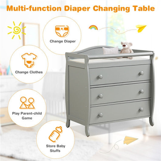 Baby Changing Table Infant Diaper with 3 Drawers and Safety Belt-White