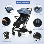 Foldable Lightweight Baby Travel Stroller for Airplane-Gray - Color: Gray